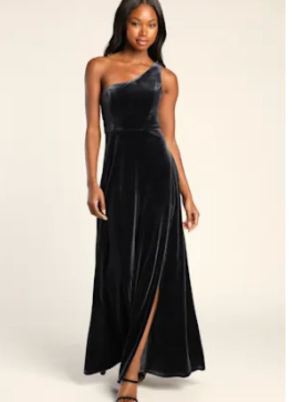 Make Me Your Muse Dark Blue Velvet One-Shoulder Maxi Dress - size 1X